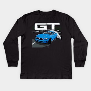 GT Mustang Grabber Blue Drift Burn Out Kids Long Sleeve T-Shirt